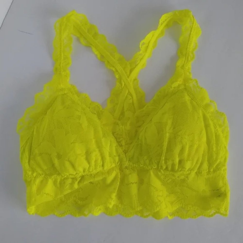 EUC aerie Lace Racerback Bralette Neon Yellow Size Medium